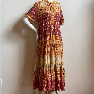 Free People Burgundy and Mustard vibrant Dress